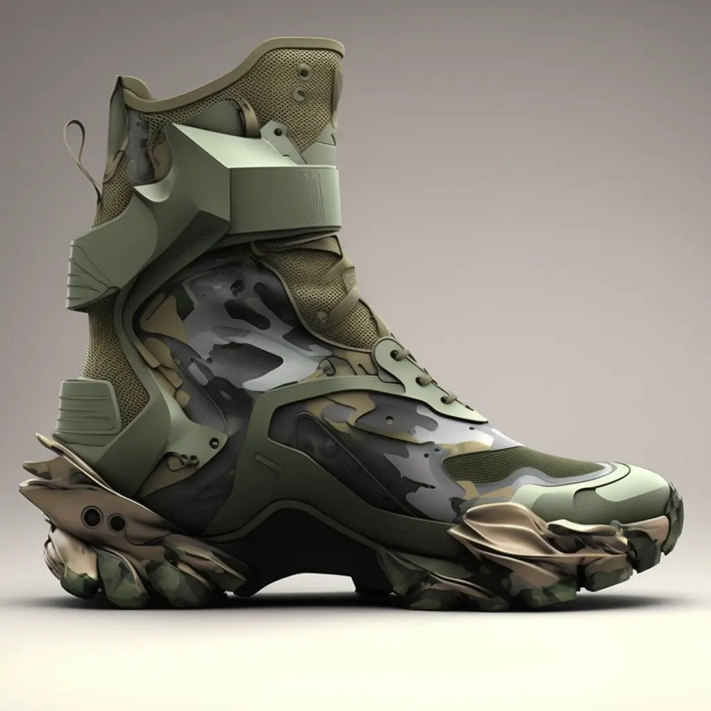 futuristic footwear, inspired by military special forces, by Nike